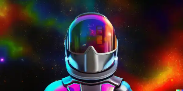 awesome colourful spaceman reflective visor with northern lights background