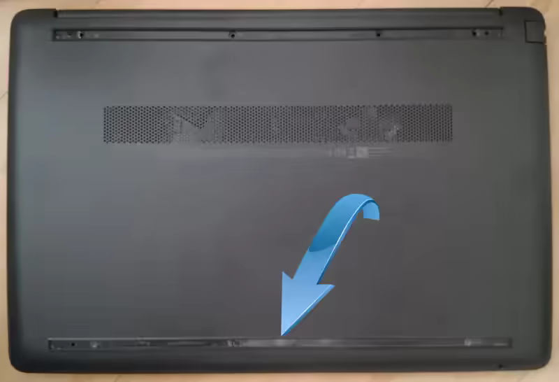 hp255 g9 hidden screw location arrowed